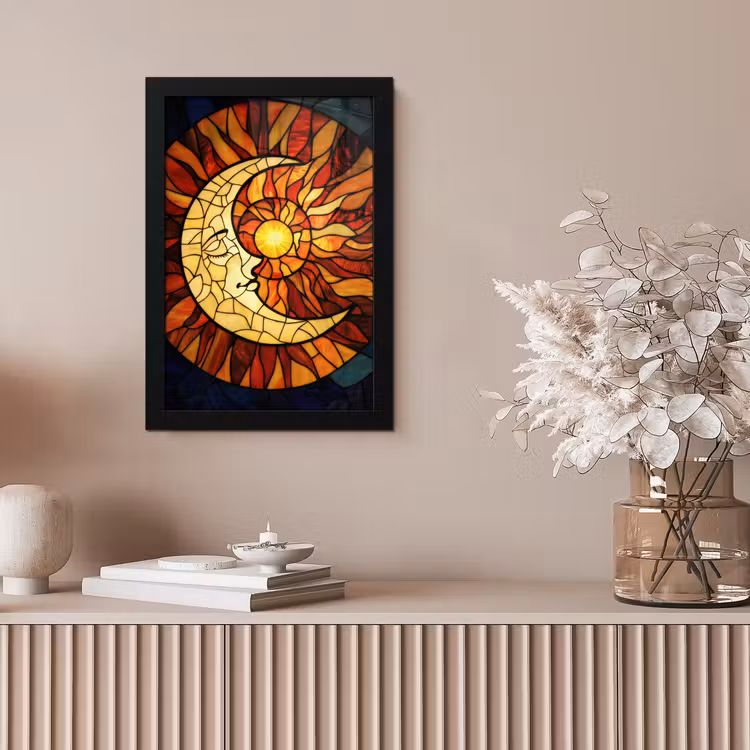 Mozaïek - Glas - Maan - Donkerblauw fotolijst zwart zonder passe partout klein -sfeer5