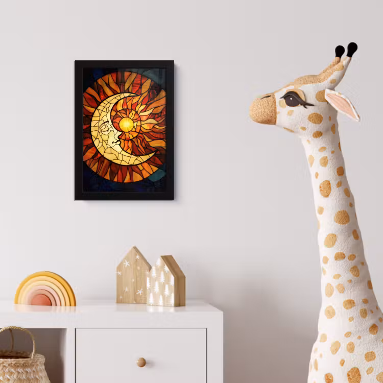 Mozaïek - Glas - Maan - Donkerblauw fotolijst zwart zonder passe partout klein -usfeer4_kinderkamer