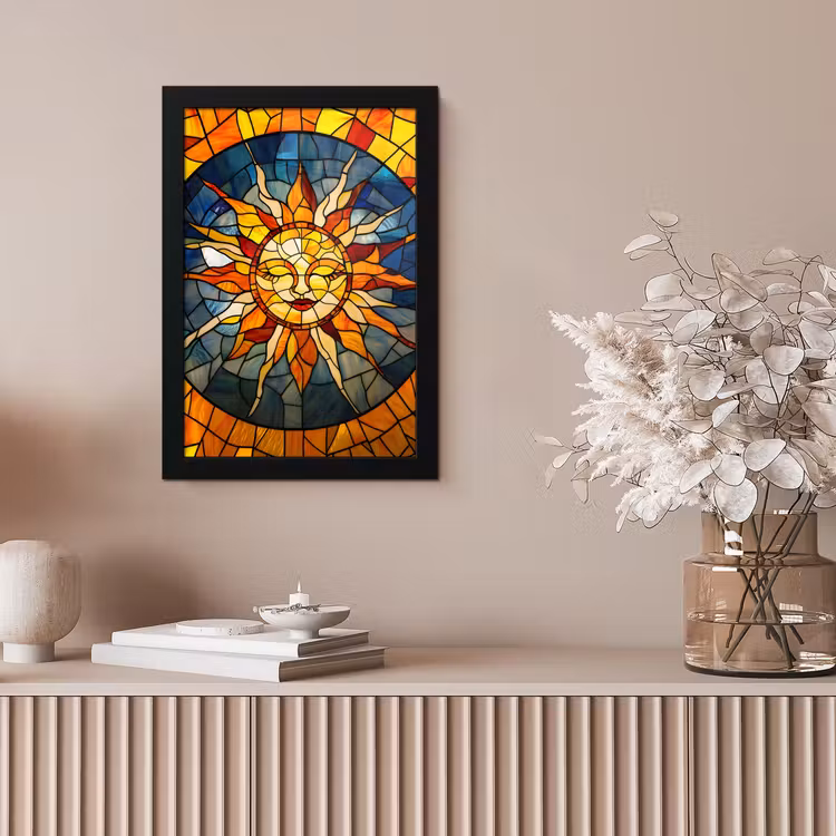 Mozaïek - Zon - Geel - Cirkel fotolijst zwart zonder passe partout klein -sfeer5