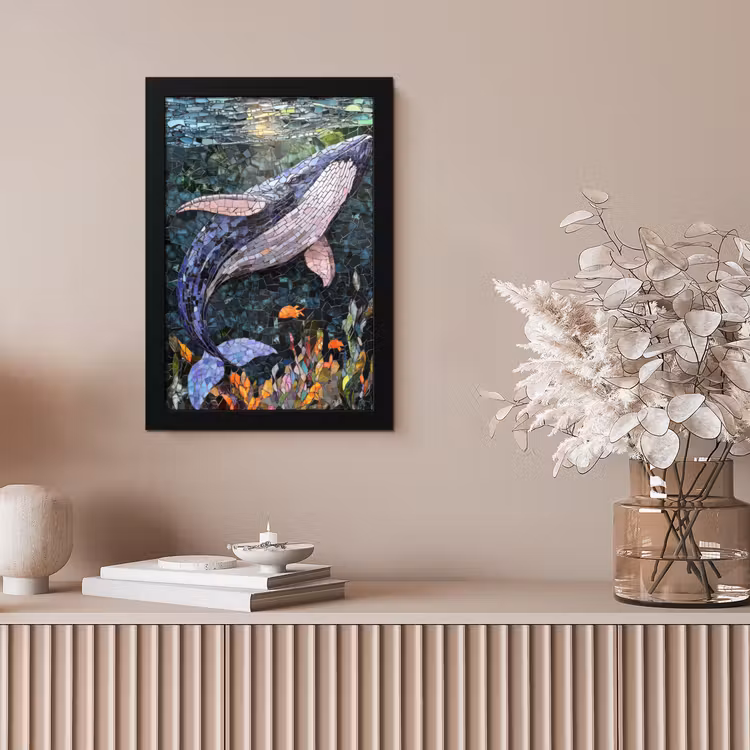 Mozaïek - Walvis - Koraal - Water fotolijst zwart zonder passe partout klein -sfeer5