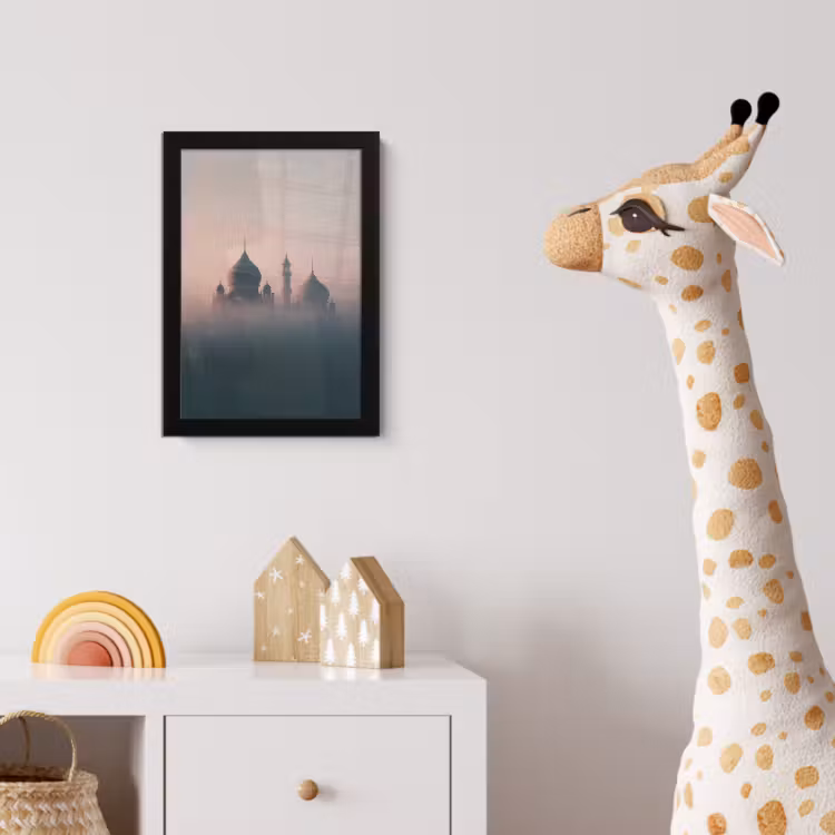 Moskee - Minaretten - Roze mist fotolijst zwart zonder passe partout klein -usfeer4_kinderkamer