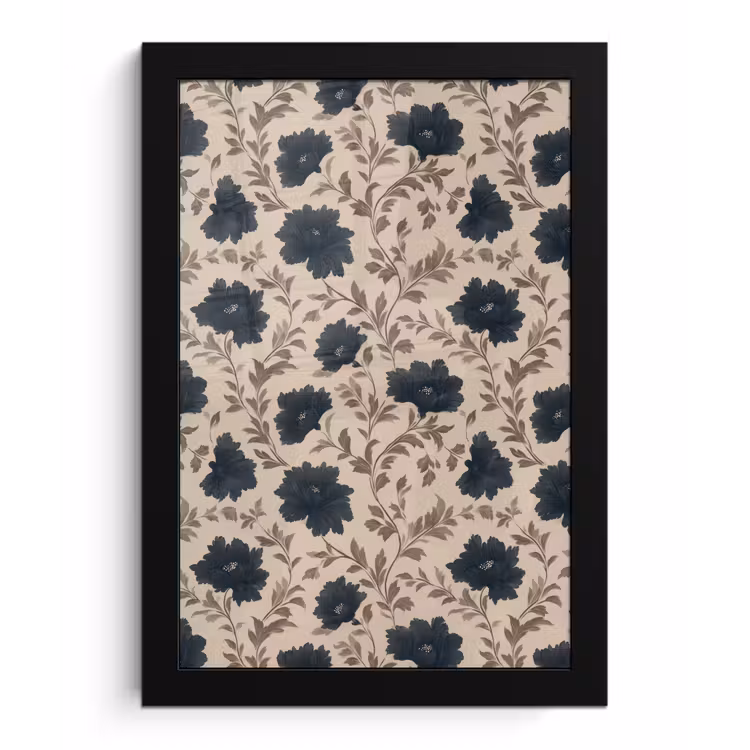 Motief - Bloemen - Zwart - Beige fotolijst zwart zonder passe partout klein 224 -3d