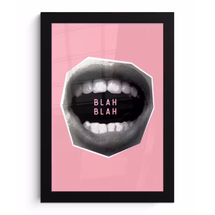 Mond - BLAH BLAH - Roze fotolijst zwart zonder passe partout klein -3d