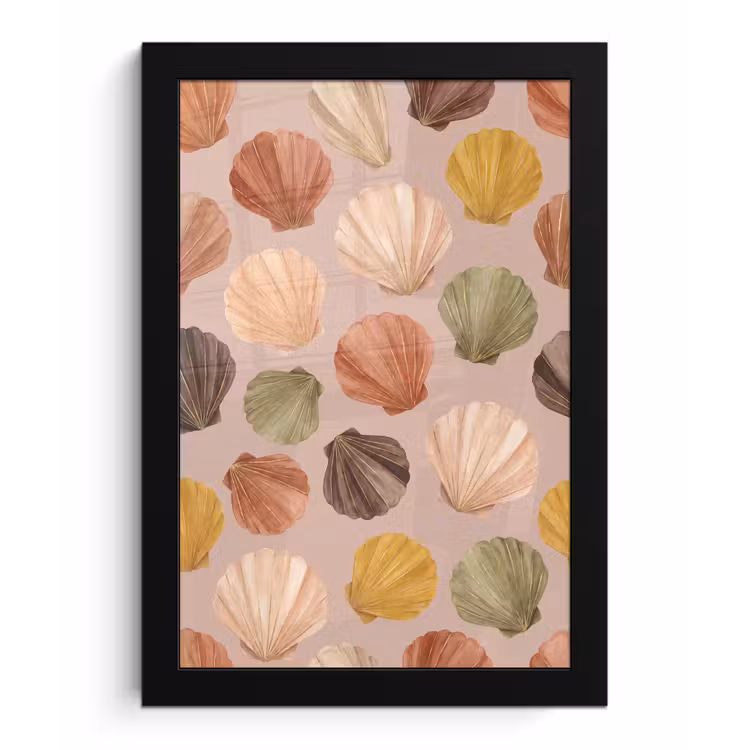 Schelp - Patroon - Zee - Aquarel - Aardetinten fotolijst zwart zonder passe partout klein -3d