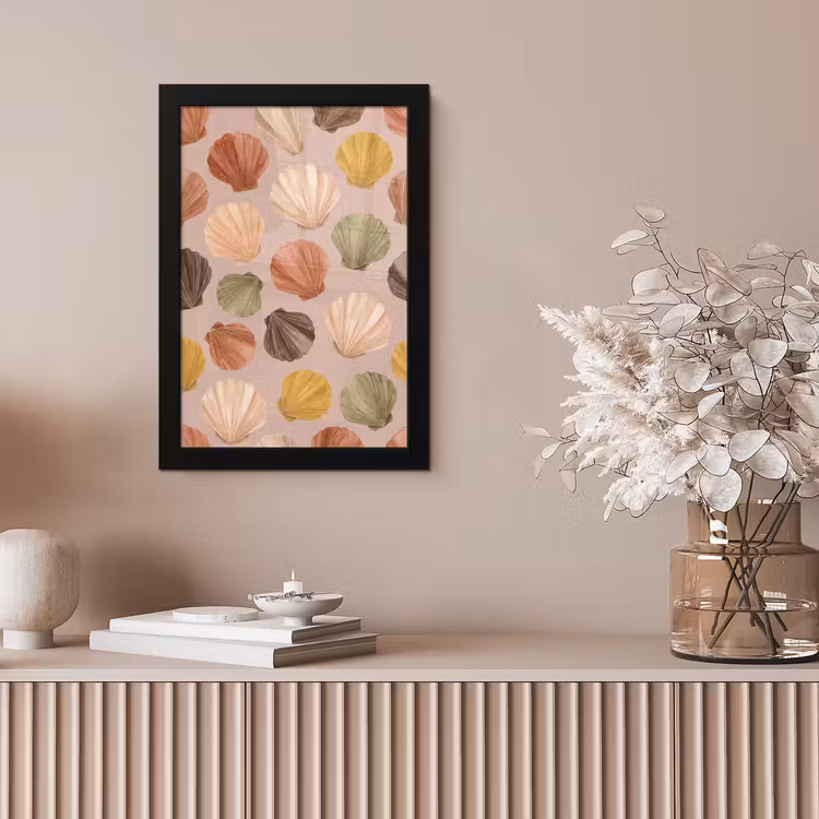 Schelp - Patroon - Zee - Aquarel - Aardetinten fotolijst zwart zonder passe partout klein -sfeer5