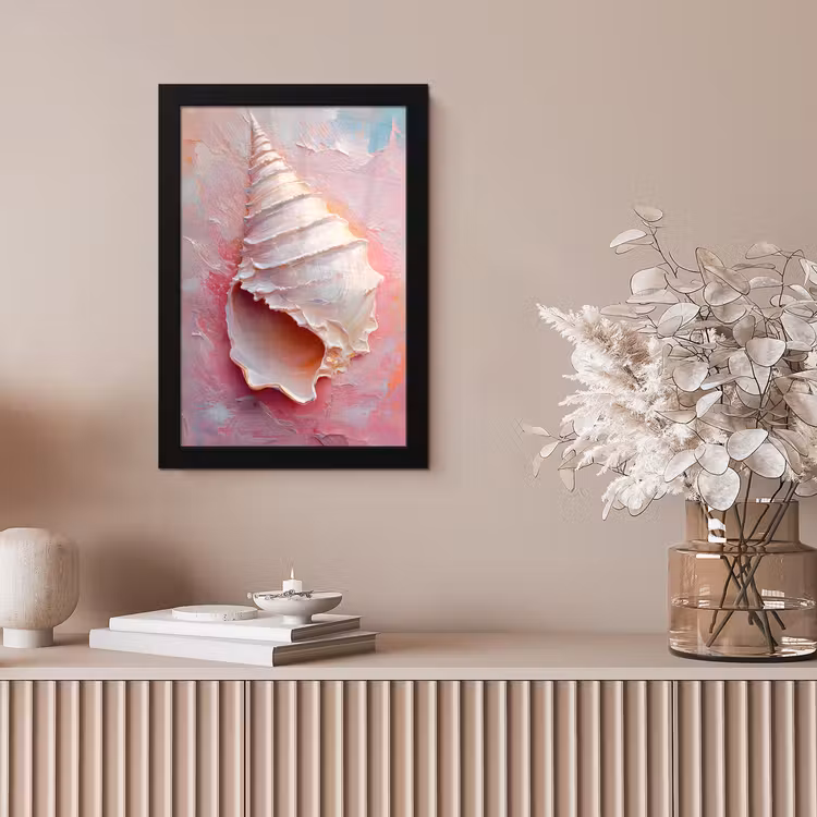 Schelp - Pastel - Pink fotolijst zwart zonder passe partout klein -sfeer5