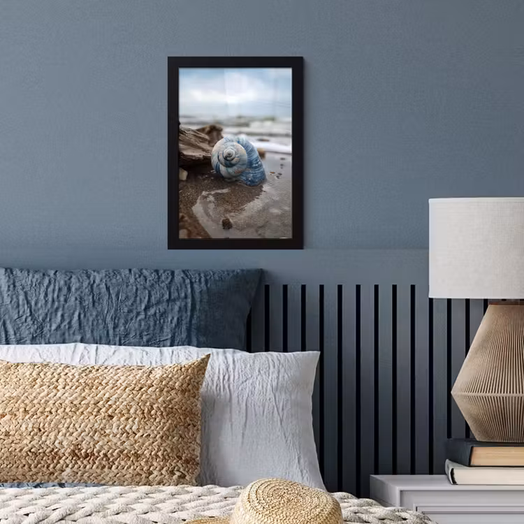 Schelp - Strand - Blauw - Zee fotolijst zwart zonder passe partout klein -sfeer3