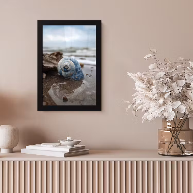 Schelp - Strand - Blauw - Zee fotolijst zwart zonder passe partout klein -sfeer5