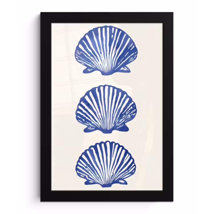 Schelpen - Blauw - Patroon fotolijst zwart zonder passe partout klein -3d