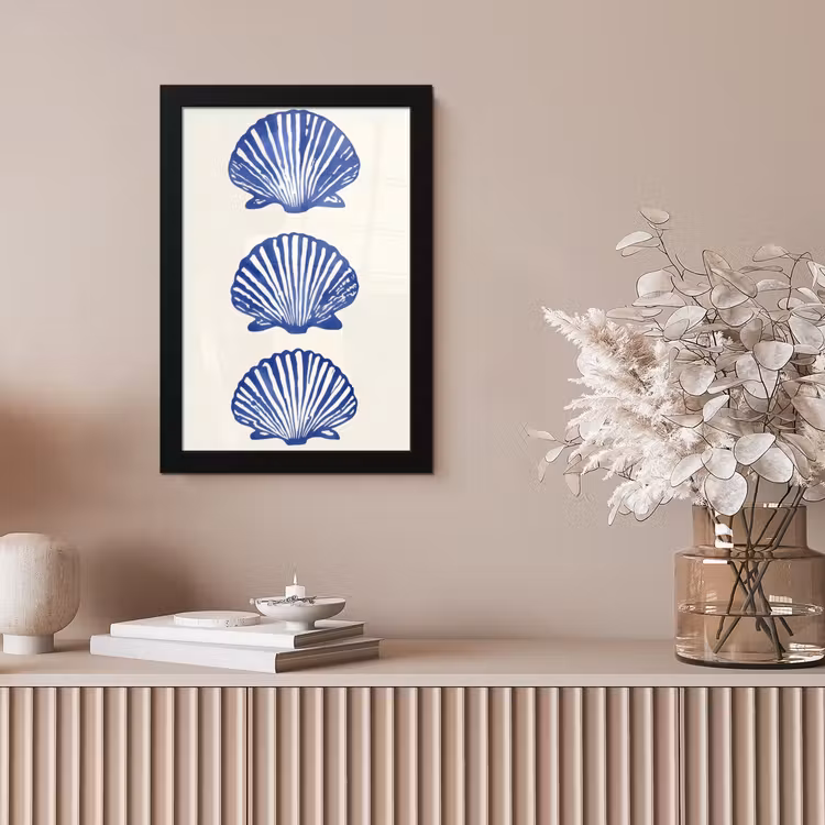 Schelpen - Blauw - Patroon fotolijst zwart zonder passe partout klein -sfeer5