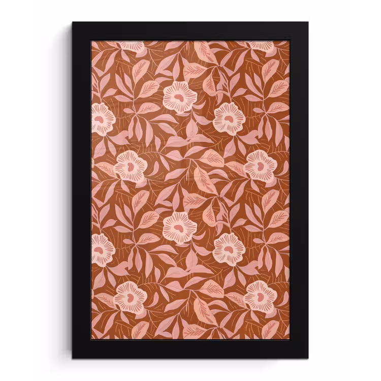 Patroon - Bladeren - Terracotta fotolijst zwart zonder passe partout klein 224 -3d
