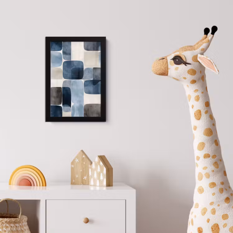 Patroon - Blauw - Vierkanten fotolijst zwart zonder passe partout klein -usfeer4_kinderkamer