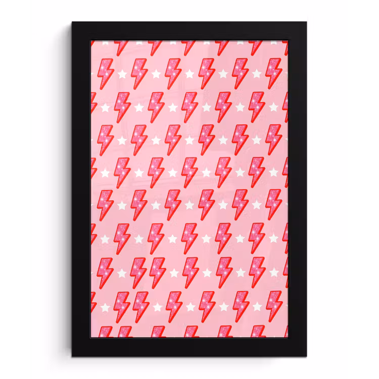 Patroon - Bliksem - Ster - Glitter - Roze fotolijst zwart zonder passe partout klein -3d