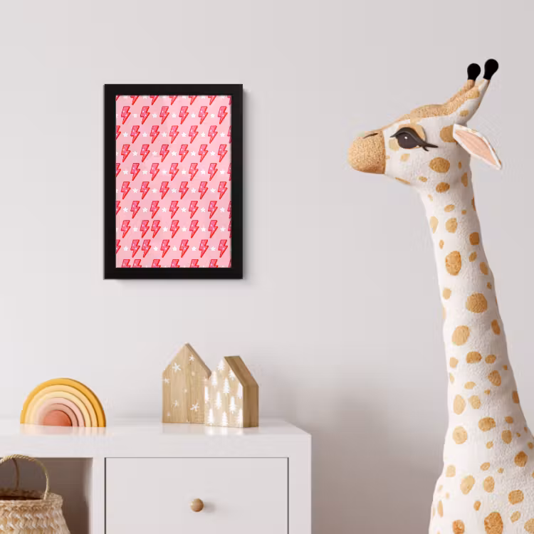 Patroon - Bliksem - Ster - Glitter - Roze fotolijst zwart zonder passe partout klein -usfeer4_kinderkamer