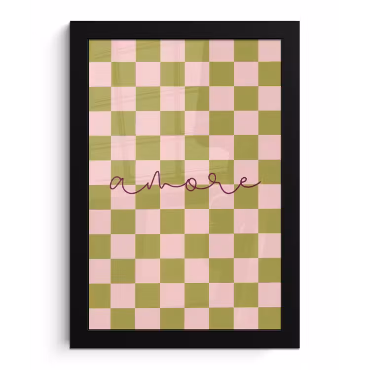 Patroon - Geblokt - Olijfgroen - Amore fotolijst zwart zonder passe partout klein -3d