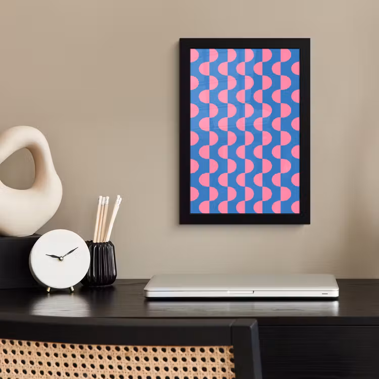 Patroon - Halve cirkels - Abstract - Modern - Roze - Blauw fotolijst zwart zonder passe partout klein -sfeer1
