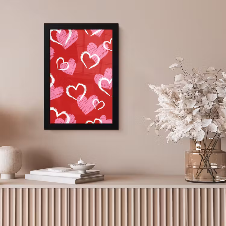Patroon - Hartjes - Roze - Valentijn fotolijst zwart zonder passe partout klein -sfeer5