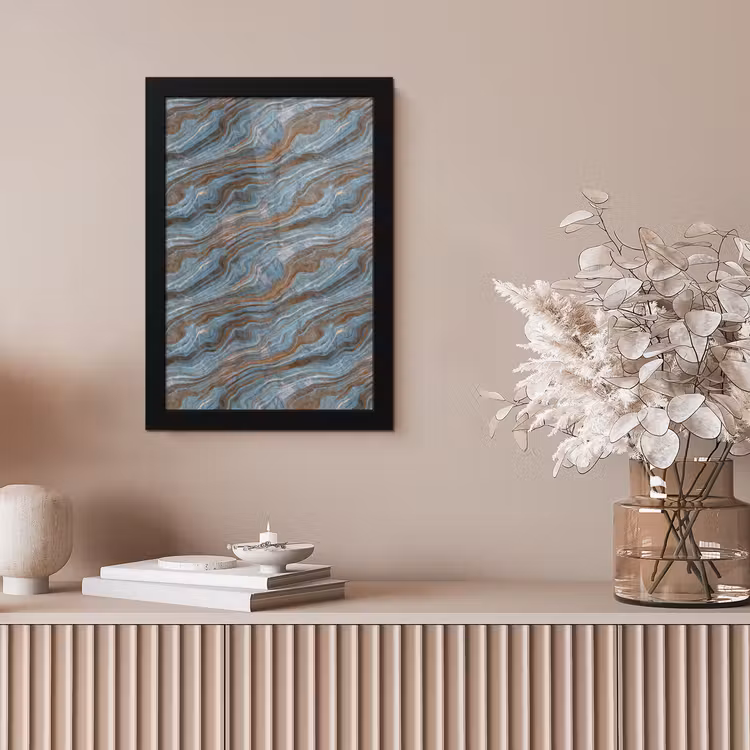 Patroon - Steen - Blauw fotolijst zwart zonder passe partout klein 224 -sfeer5