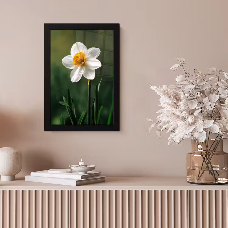 Narcis - Bloem - Wit - Grassprieten fotolijst zwart zonder passe partout klein -sfeer5