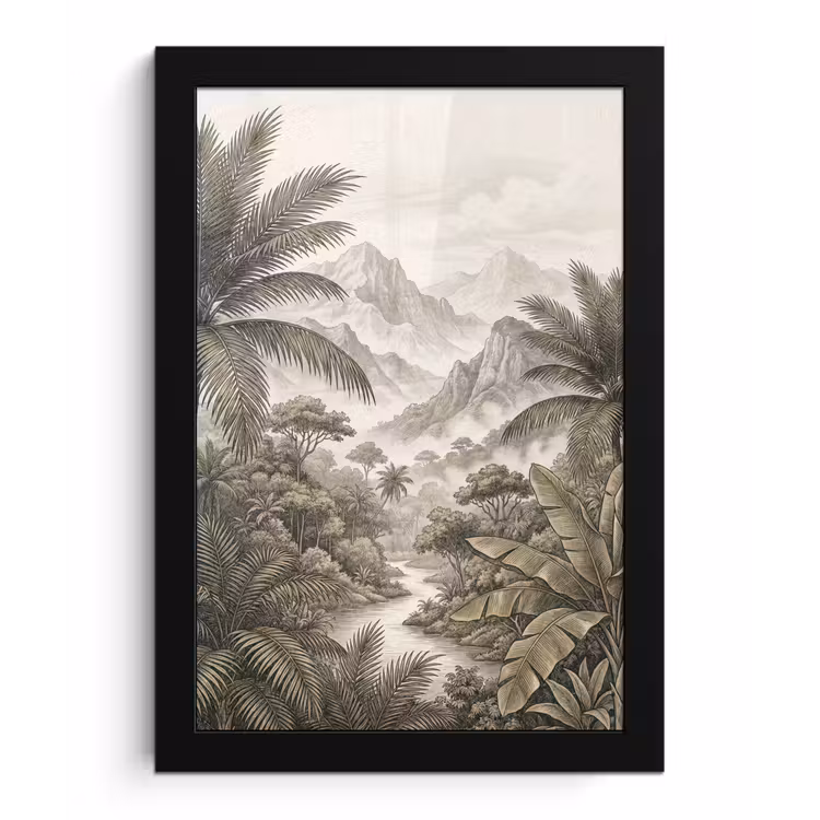 Natuur - Bergen - Rivier - Tropisch - Vintage fotolijst zwart zonder passe partout klein -3d