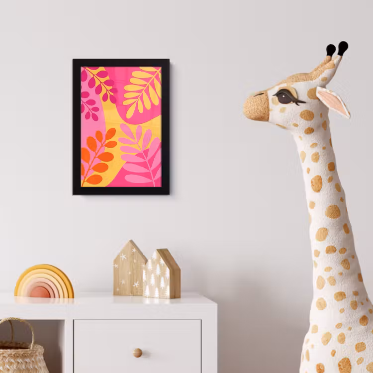 Natuur - Bladeren - Abstract - Roze - Geel fotolijst zwart zonder passe partout klein -usfeer4_kinderkamer