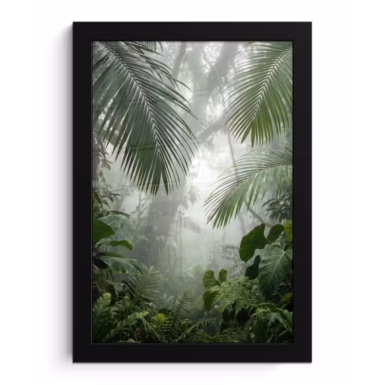 Natuur - Jungle - Mist - Tropisch - Groen fotolijst zwart zonder passe partout klein -3d