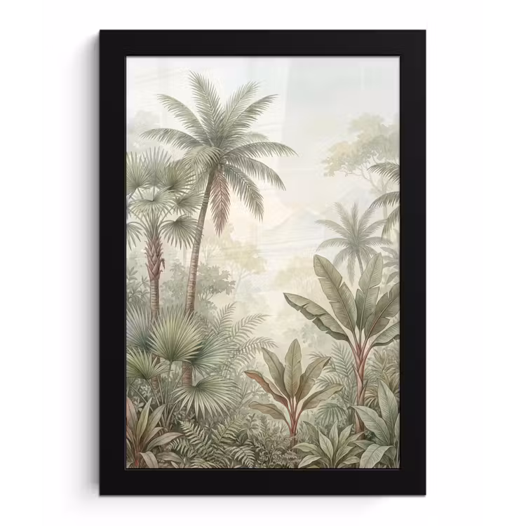 Natuur - Tropisch bos - Landschap - Aquarel - Groen fotolijst zwart zonder passe partout klein -3d