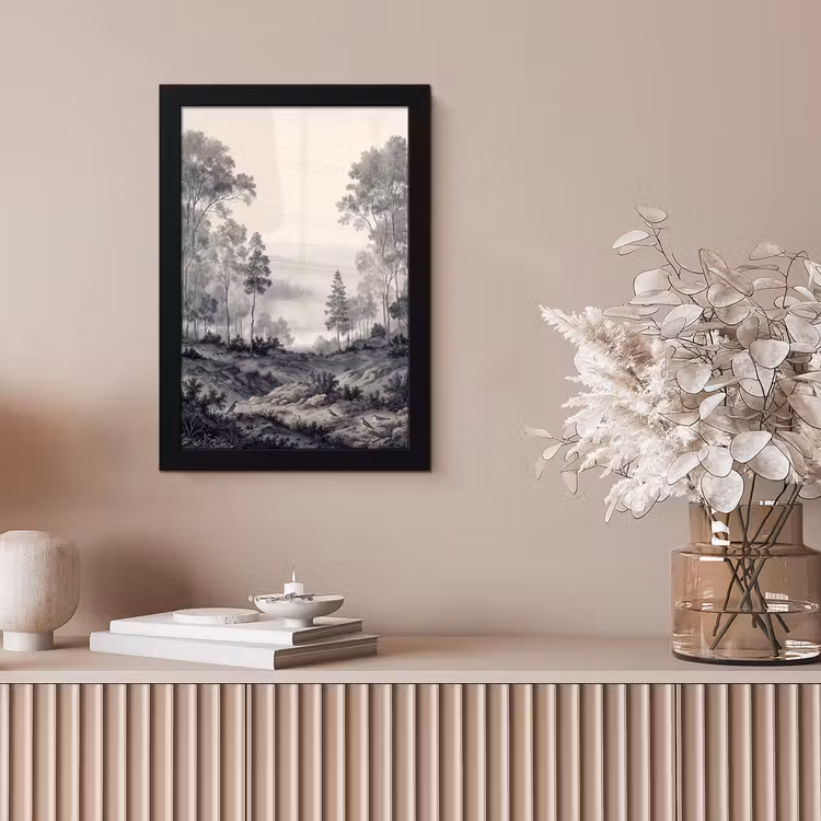 Mistig - Berglandschap - Illustratie fotolijst zwart zonder passe partout klein -sfeer5