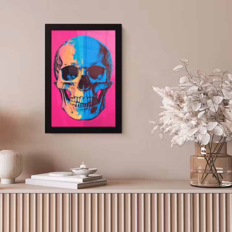 Neon - Blauw - Pop-art - Schedel fotolijst zwart zonder passe partout klein -sfeer5