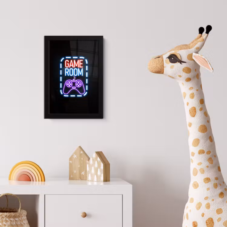 Neon - Quotes - Game room - Controller - Zwart fotolijst zwart zonder passe partout klein -usfeer4_kinderkamer