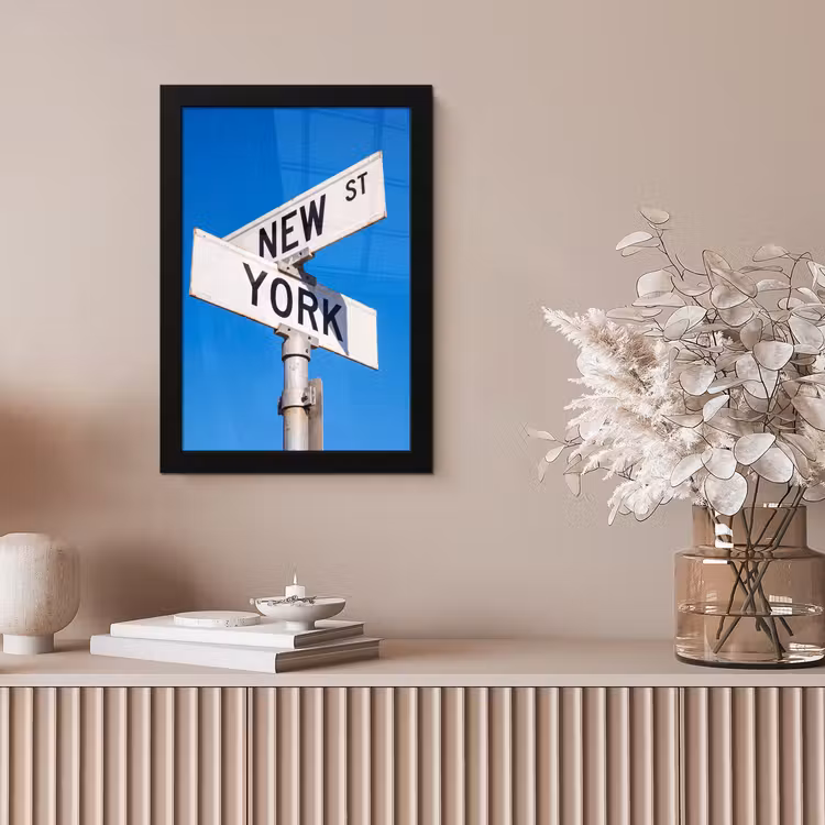 New York - Straatbord - Stad - Urban - Blauw fotolijst zwart zonder passe partout klein -sfeer5