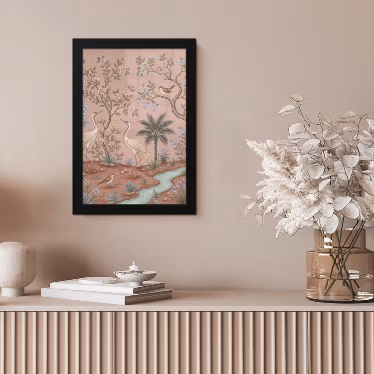 Nostalgisch - Reigers - Roze fotolijst zwart zonder passe partout klein -sfeer5