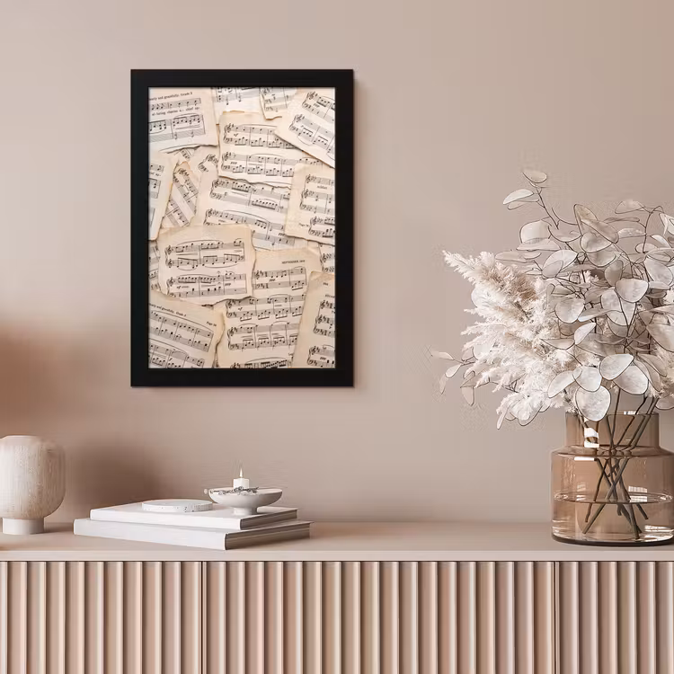 Bladmuziek - Oud - Noten - Vintage - Beige fotolijst zwart zonder passe partout klein -sfeer5
