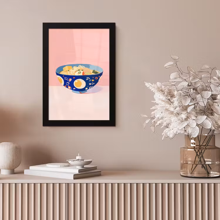 Noodles - Kom - Blauw - Illustratie fotolijst zwart zonder passe partout klein -sfeer5