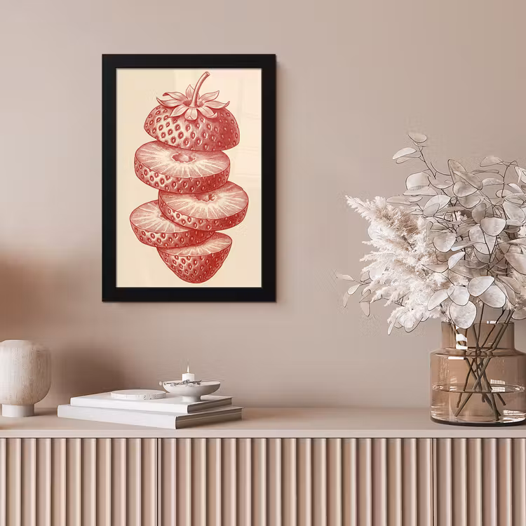 Fruit - Gesneden - Illustratie - Rood - Vintage fotolijst zwart zonder passe partout klein -sfeer5