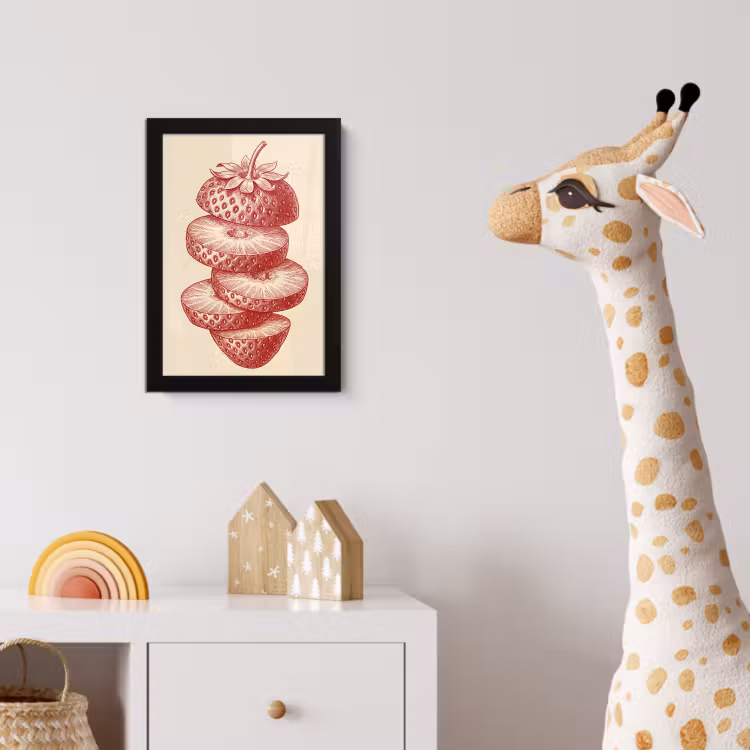 Fruit - Gesneden - Illustratie - Rood - Vintage fotolijst zwart zonder passe partout klein -usfeer4_kinderkamer