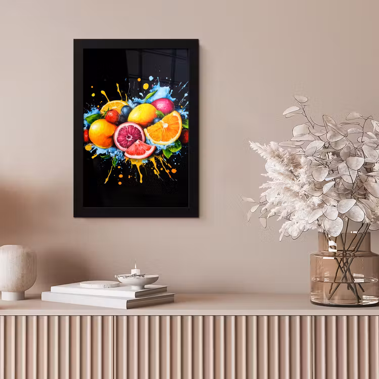 Fruit - Graffiti - Kleurrijk - Sinaasappel - Aardbei - Abstract fotolijst zwart zonder passe partout klein -sfeer5