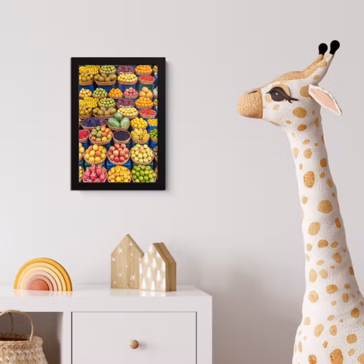 Bilder mit Rahmen - Obst – Markt – Bunt - Fruit - Markt - Kleurrijk fotolijst zwart zonder passe partout klein