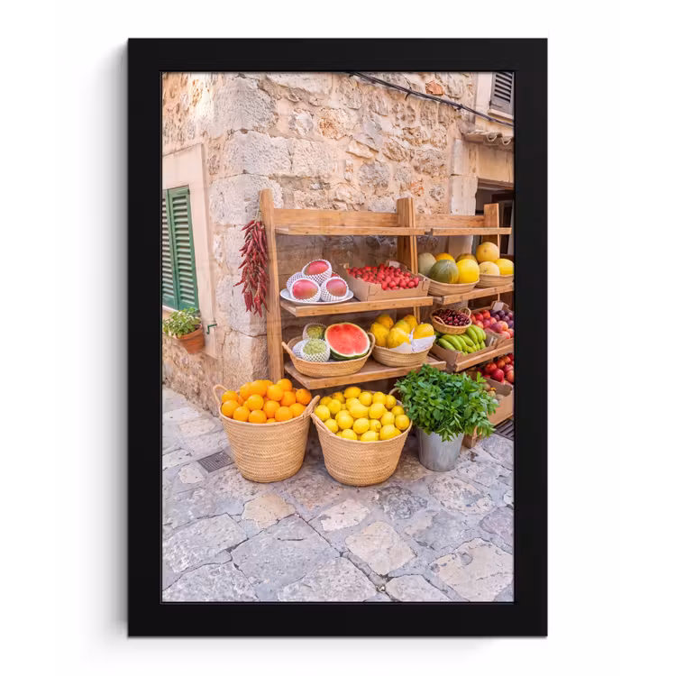 Bilder mit Rahmen - Obst – Markt – Frisch - Fruit - Markt - Vers fotolijst zwart zonder passe partout klein
