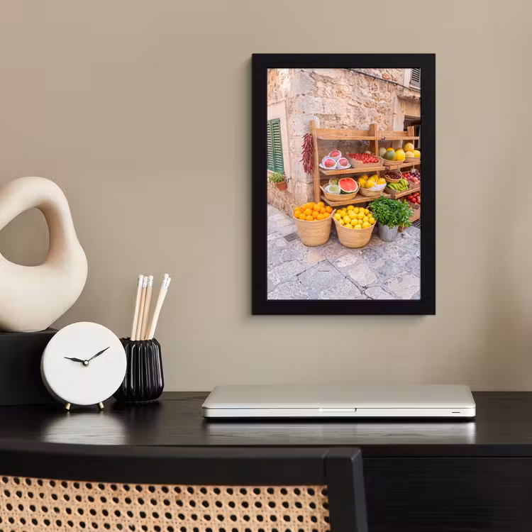 Bilder mit Rahmen - Obst – Markt – Frisch - Fruit - Markt - Vers fotolijst zwart zonder passe partout klein