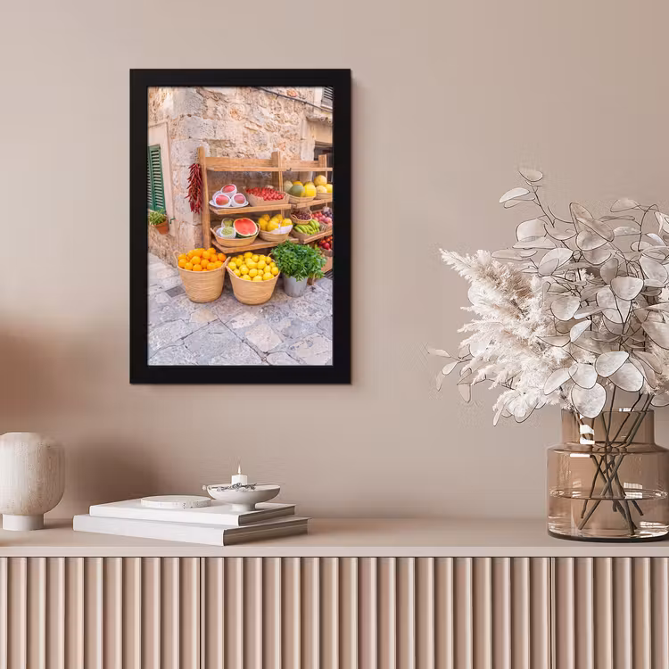 Bilder mit Rahmen - Obst – Markt – Frisch - Fruit - Markt - Vers fotolijst zwart zonder passe partout klein