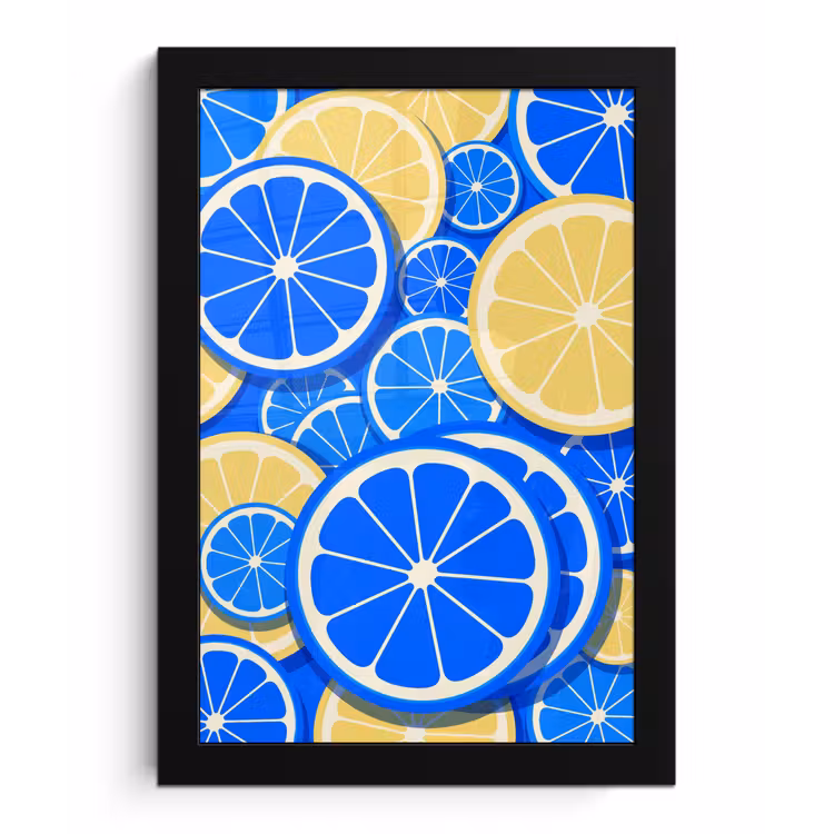 Fruit - Schijven - Patroon - Modern - Blauw - Geel fotolijst zwart zonder passe partout klein -3d
