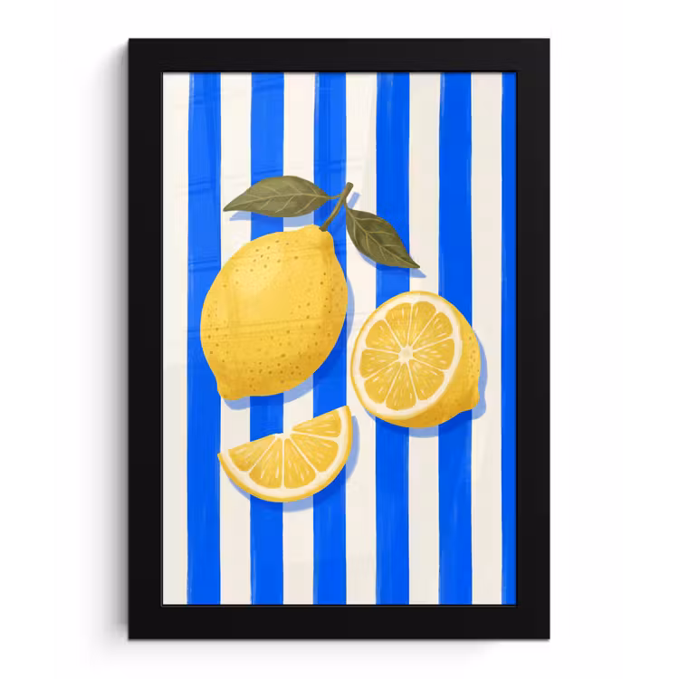 Fruit - Citroen - Zomer - Geel - Blauw fotolijst zwart zonder passe partout klein -3d