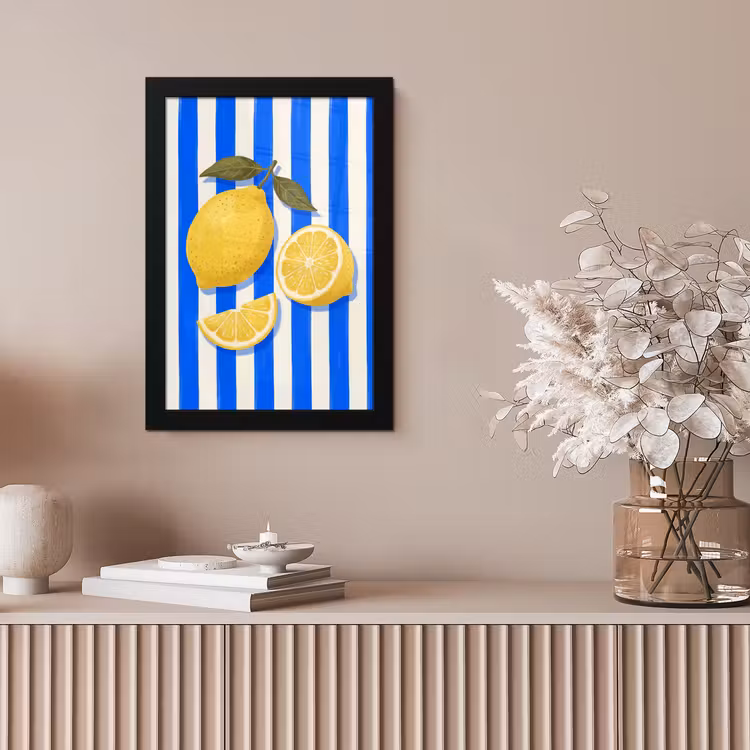 Fruit - Citroen - Zomer - Geel - Blauw fotolijst zwart zonder passe partout klein -sfeer5
