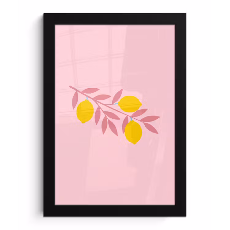 Fruit - Tak - Natuur - Abstract - Roze fotolijst zwart zonder passe partout klein -3d