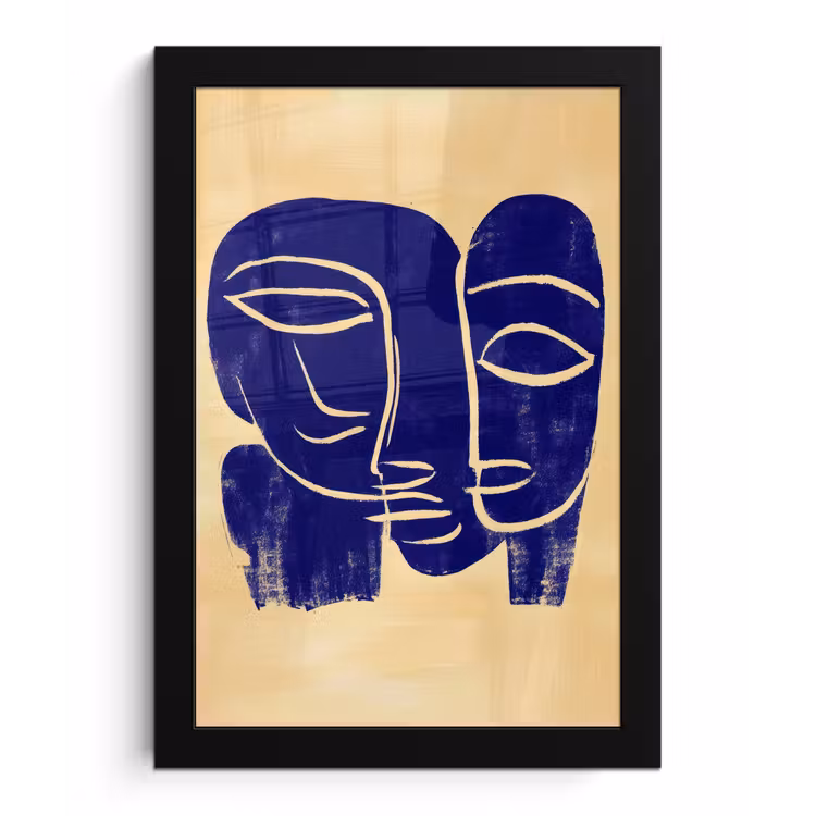 Okergeel - Blauw - Eenvoudige lijnen fotolijst zwart zonder passe partout klein -3d