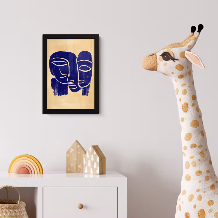 Okergeel - Blauw - Eenvoudige lijnen fotolijst zwart zonder passe partout klein -usfeer4_kinderkamer