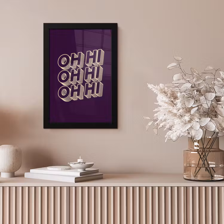 Oh hi - Paars - 3D fotolijst zwart zonder passe partout klein -sfeer5