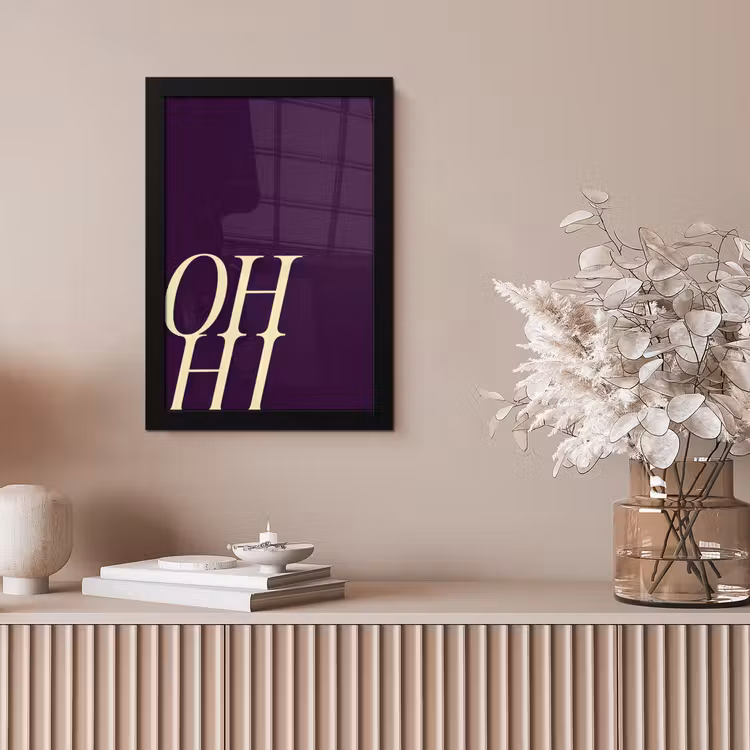 Oh hi - Paars - Cursief fotolijst zwart zonder passe partout klein -sfeer5