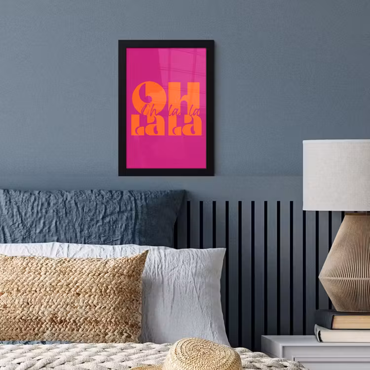 Oh la la - Roze - Oranje - Gestapelde letters fotolijst zwart zonder passe partout klein -sfeer3